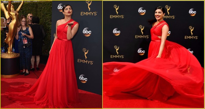 Lady in Red, Priyanka Chopra is a Sight to Behold at The Emmys 2016