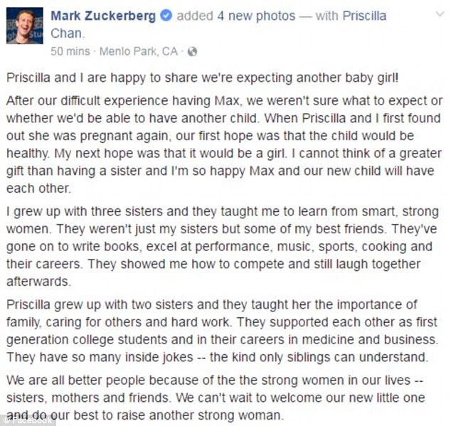 Mark Zuckerberg and Wife Priscilla Expecting Second Baby Girl