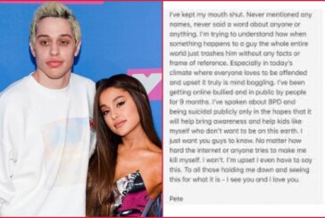 Ariana Grande’s Ex Pete Davidson Shares Emotional Statement About Bullying and Mental Health